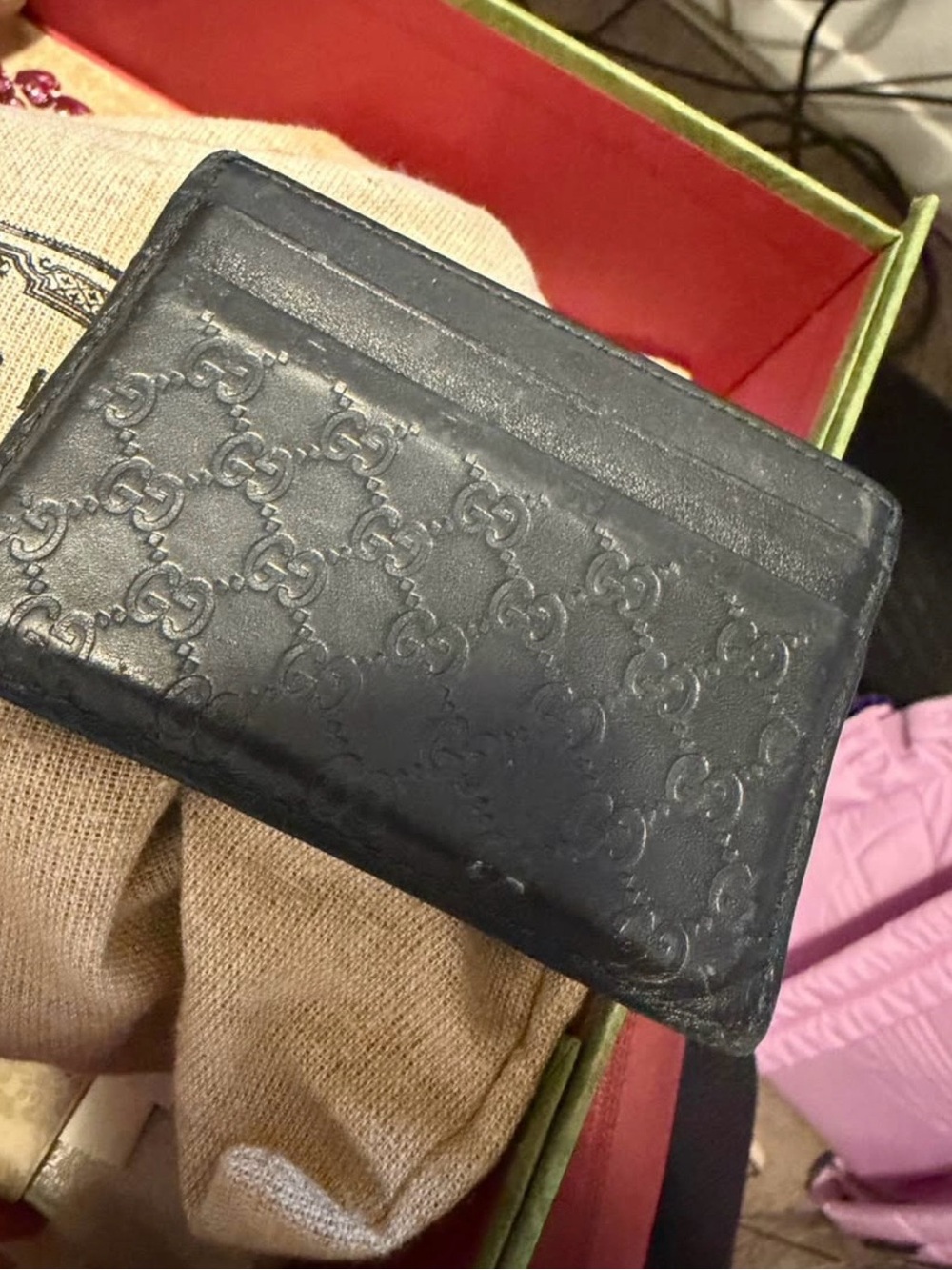 Gucci Black Embossed GG Leather Card Holder